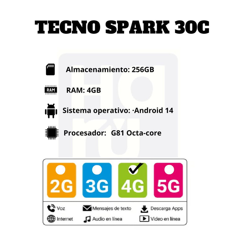 TECNO SPARK 30C 256GB 4GB RAM Color Negro