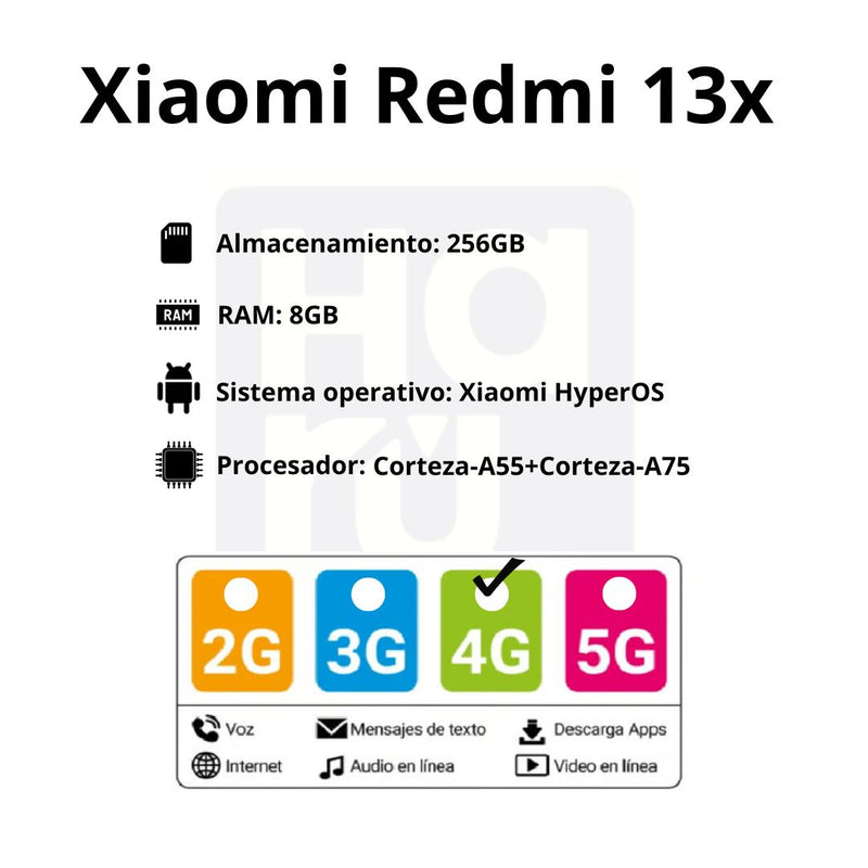 Celular Xiaomi Redmi 13X 4G 256GB/8GB RAM - Negro