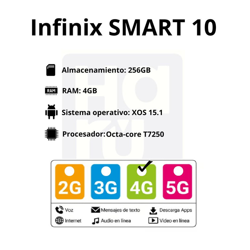 Celular INFINIX Smart 10 256GB/4GB RAM - Plateado