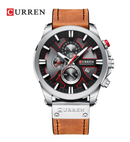 Reloj CURREN 8346 Plateado Cronógrafo Deportivo Para Hombre Pulsera De Cuero