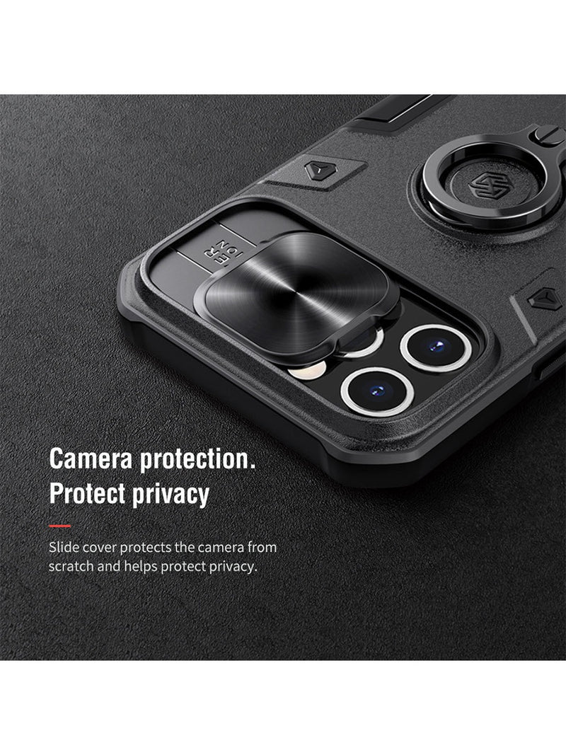 Estuche Protector Nillkin Compatible Con IPhone 12/12 Pro con soporte y cubierta - Negro